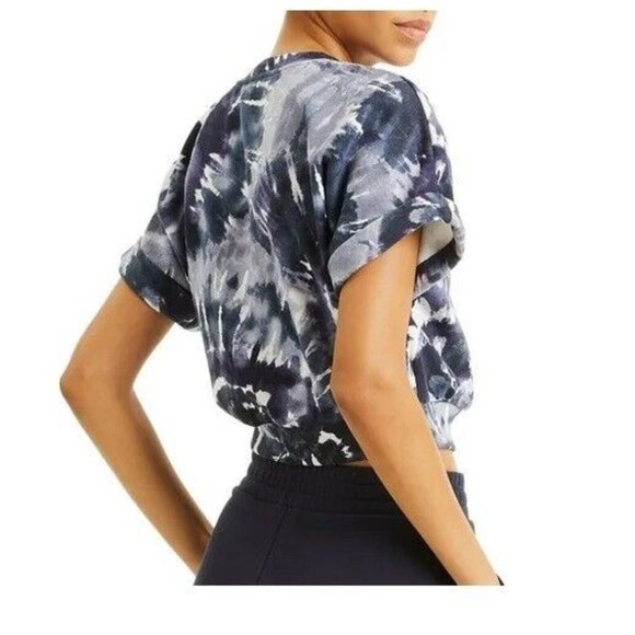 INC Women XS Navy Tie Dye Short Sleeve Cropped Sweatshirt Top NWT Z69 - Picture 2 of 5